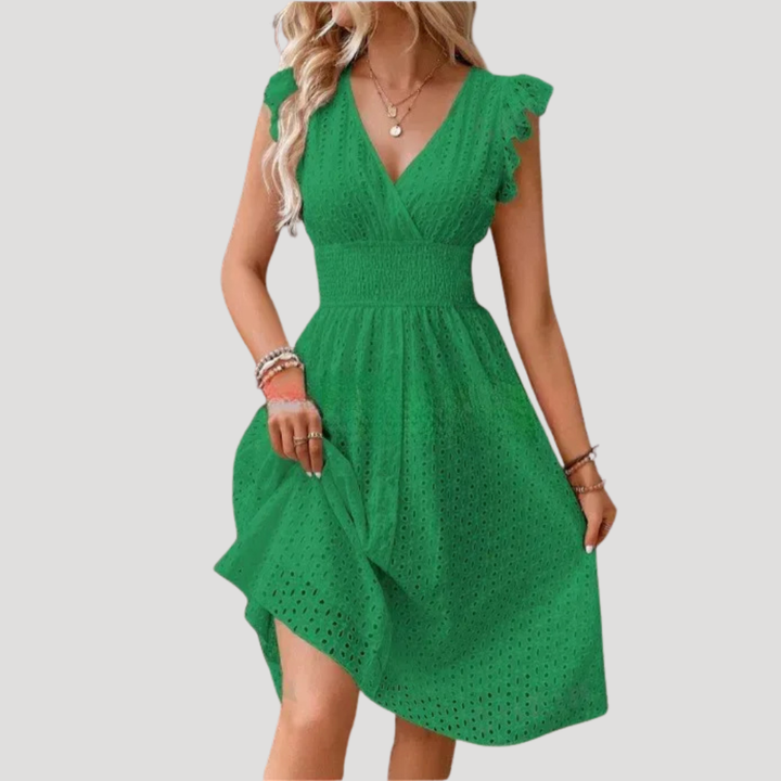 Women's Summer Dress Midi V Neck Smocked Waist