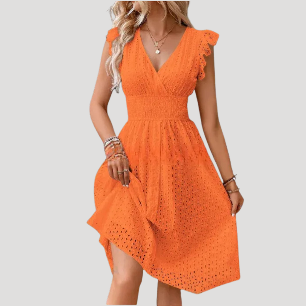 Women's Summer Dress Midi V Neck Smocked Waist