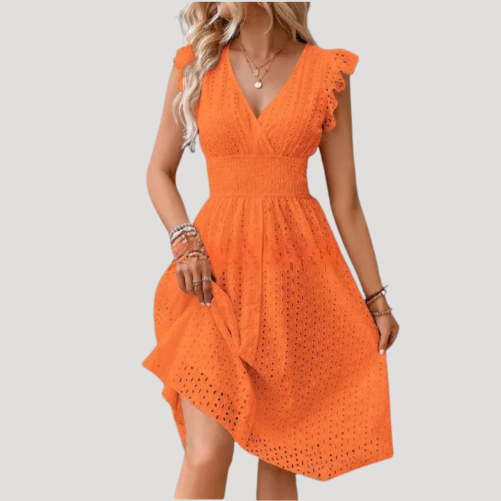 Women's Summer Dress Midi V Neck Smocked Waist