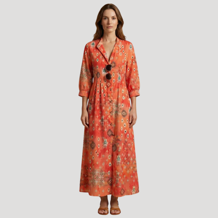 Women's Floral Maxi Shirt Dress Long Sleeve Button Front