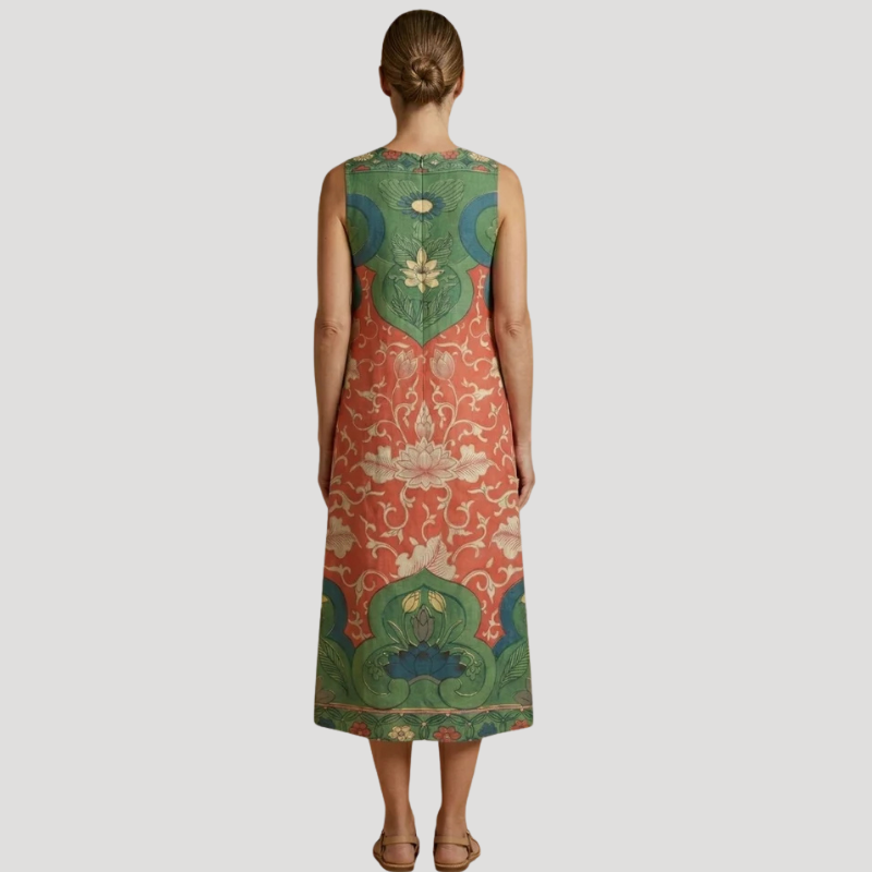 Women's Printed Midi Dress Sleeveless Round Neck A Line