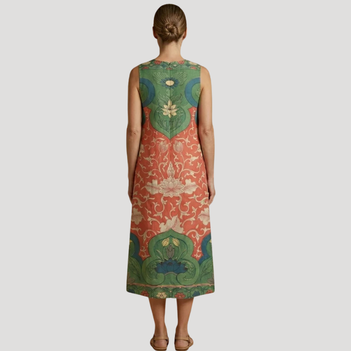 Women's Printed Midi Dress Sleeveless Round Neck A Line