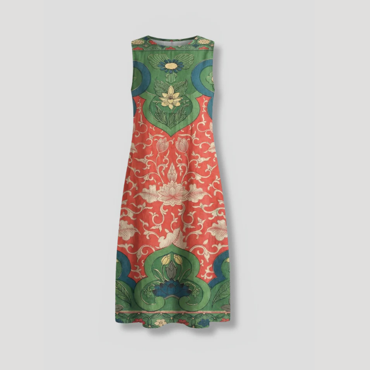 Women's Printed Midi Dress Sleeveless Round Neck A Line