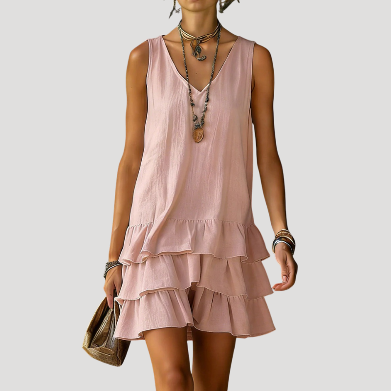 Women's Sleeveless Tiered Mini Dress Linen Beach Wear
