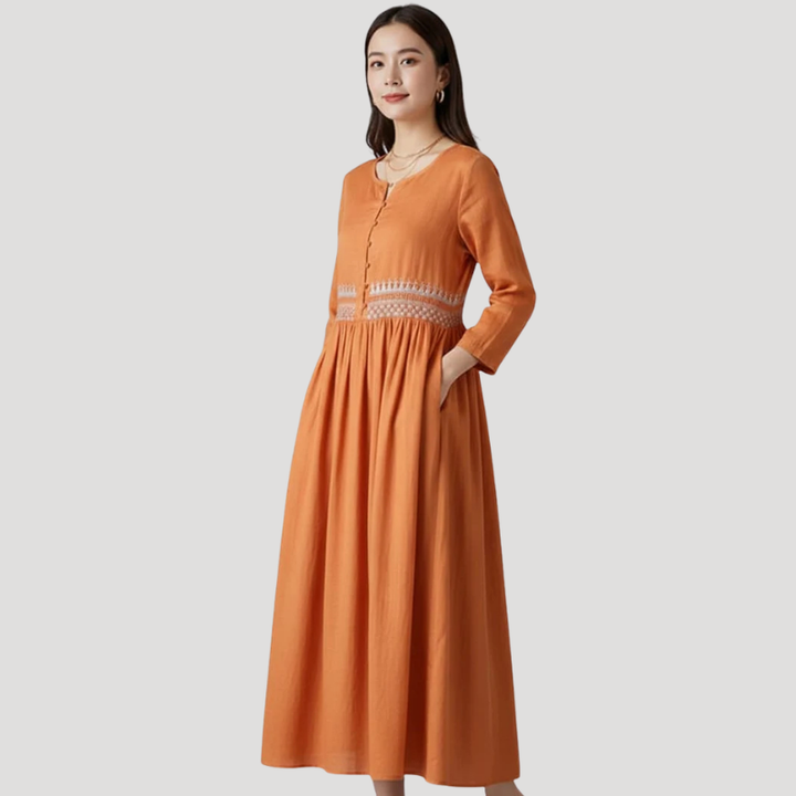Women's Maxi Dress Long Sleeve Round Neck A Line Casual