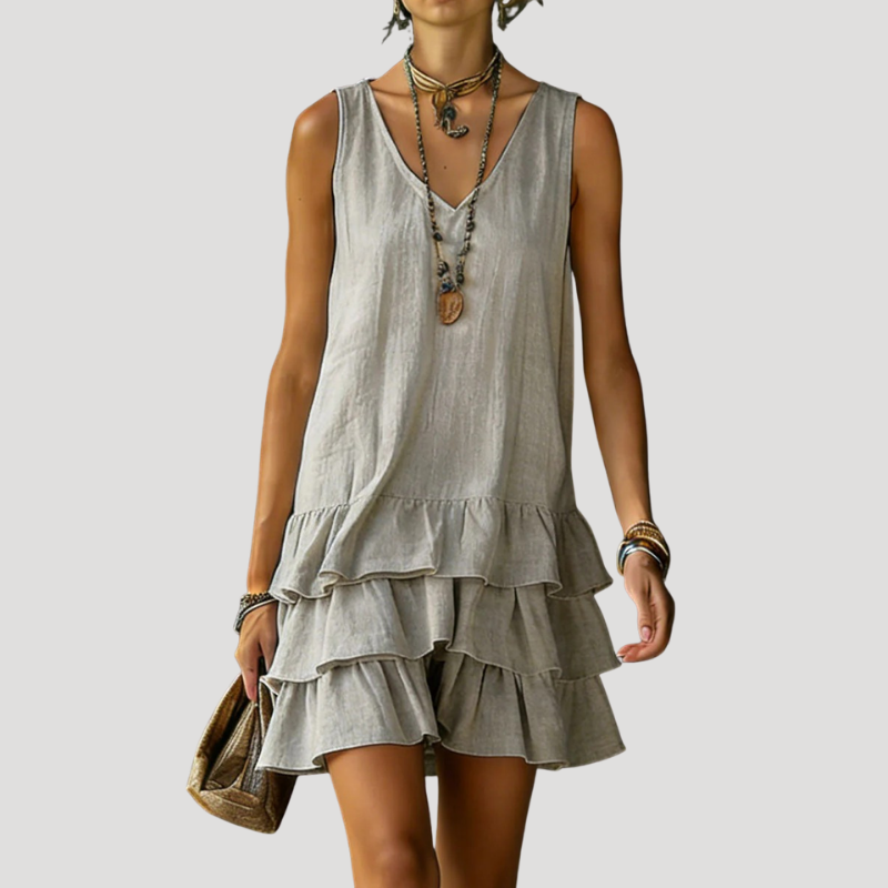 Women's Sleeveless Tiered Mini Dress Linen Beach Wear