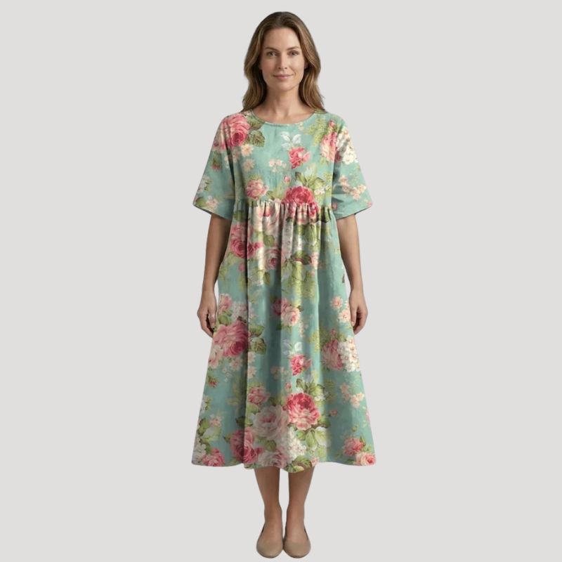 Women's Dress Floral Midi A Line Short Sleeve Casual Summer