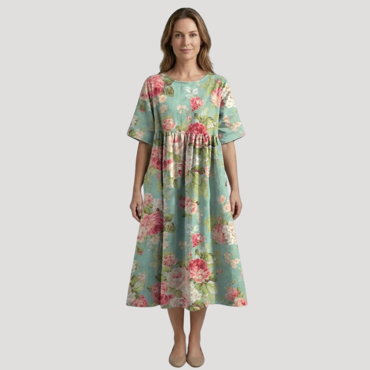 Women's Dress Floral Midi A Line Short Sleeve Casual Summer