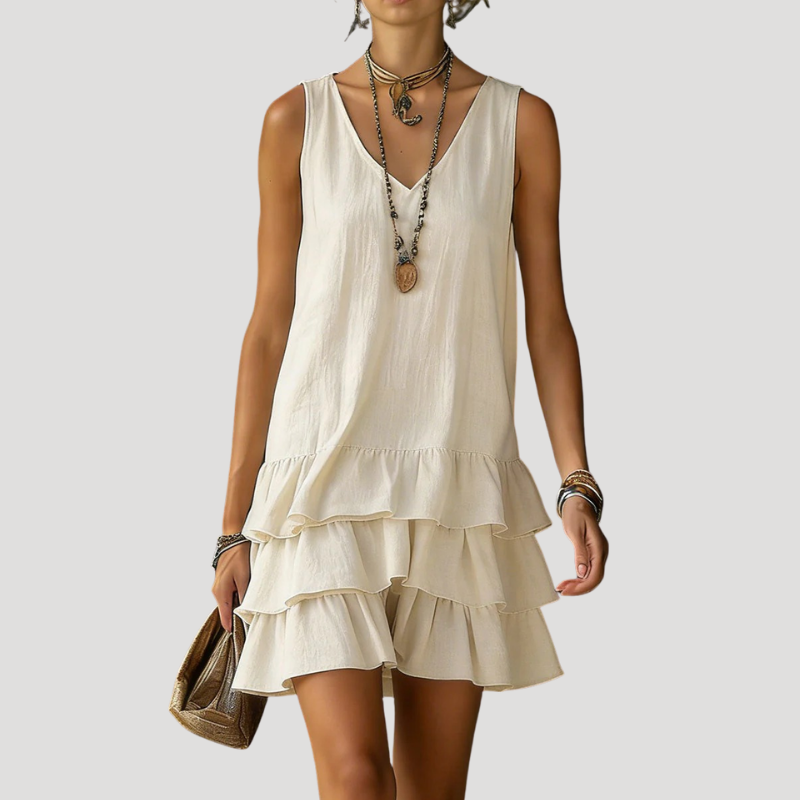Women's Sleeveless Tiered Mini Dress Linen Beach Wear