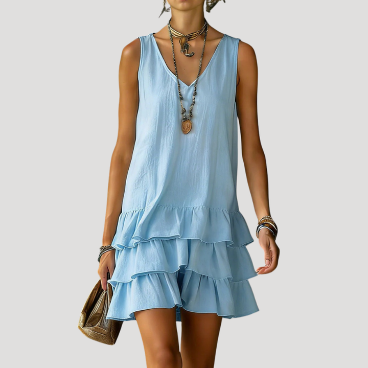 Women's Sleeveless Tiered Mini Dress Linen Beach Wear