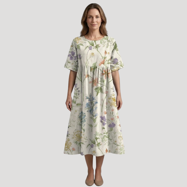 Women's Dress Floral Midi A Line Short Sleeve Casual Summer