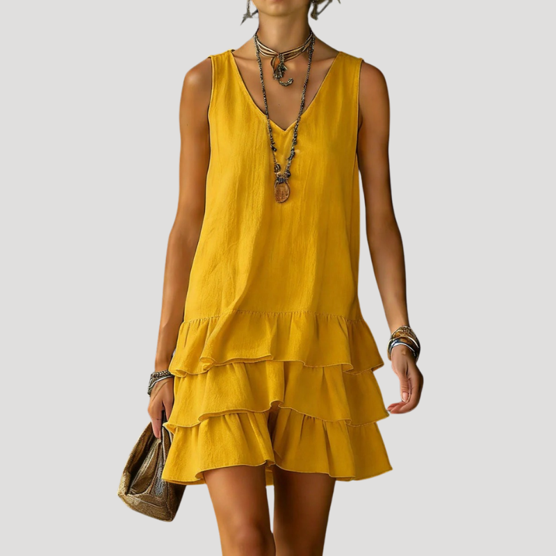 Women's Sleeveless Tiered Mini Dress Linen Beach Wear