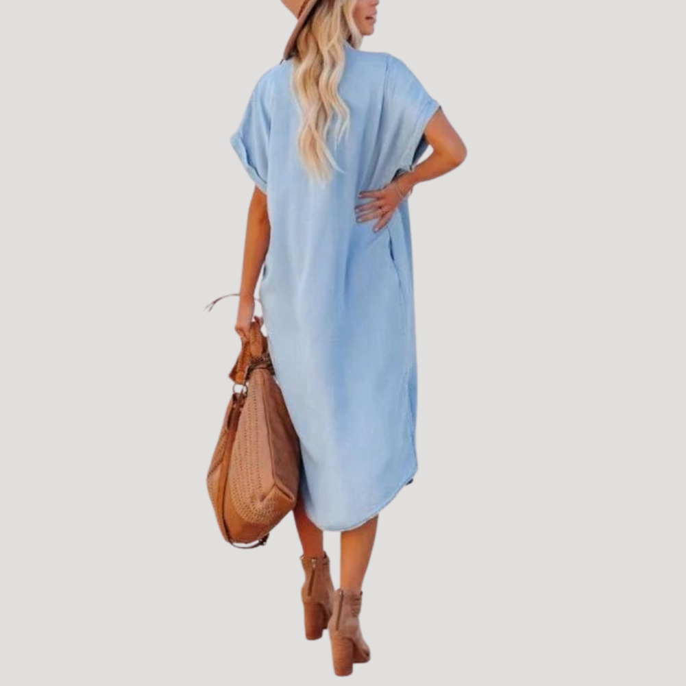 Women's Denim Dress Midi Shirt Blue Casual