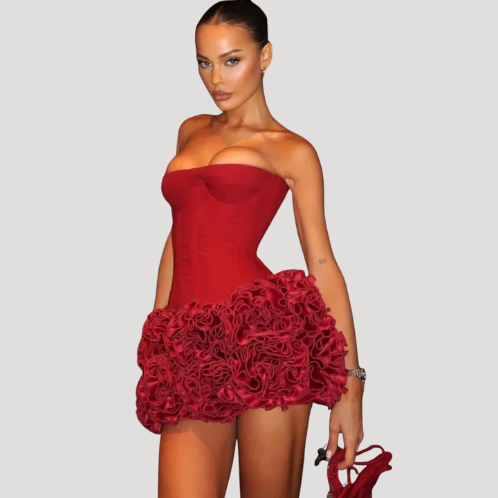 Women's Red Mini Dress Strapless Corset Party Cocktail