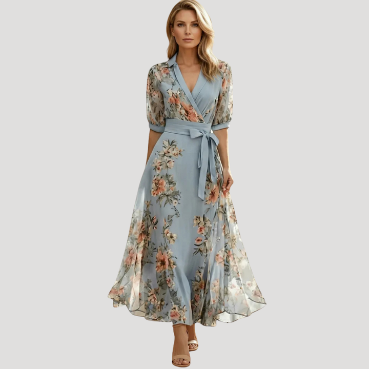 Women's Dress Floral Midi Wrap V Neck Short Sleeve Summer