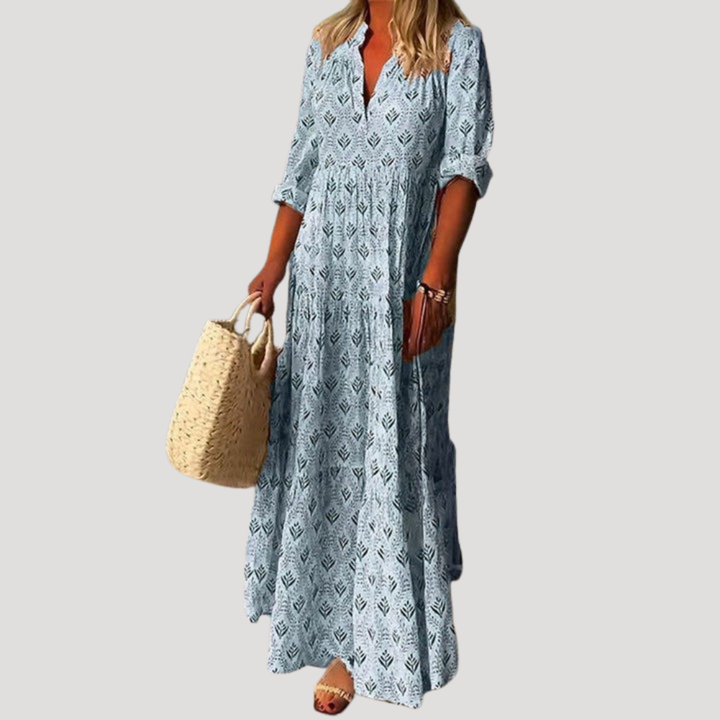 Women's Maxi Dress Floral V Neck Boho Casual