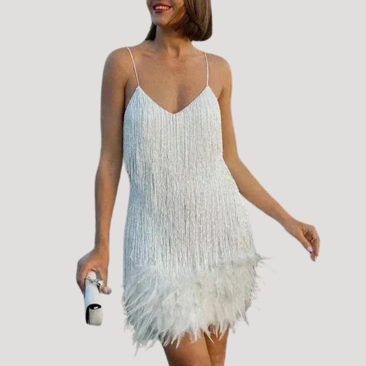 Women's Mini Feather Dress Party Cocktail Sleeveless Cami
