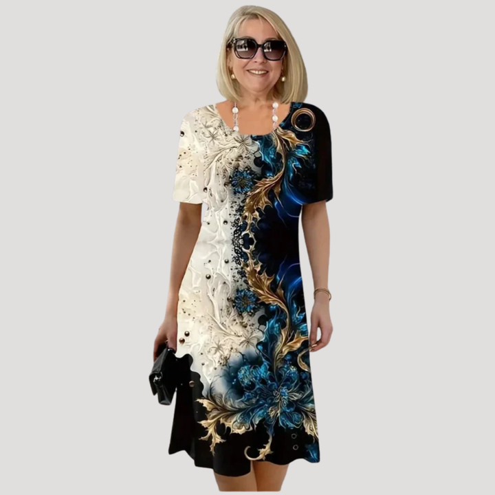 Women's Floral Print Midi Dress Short Sleeve Casual