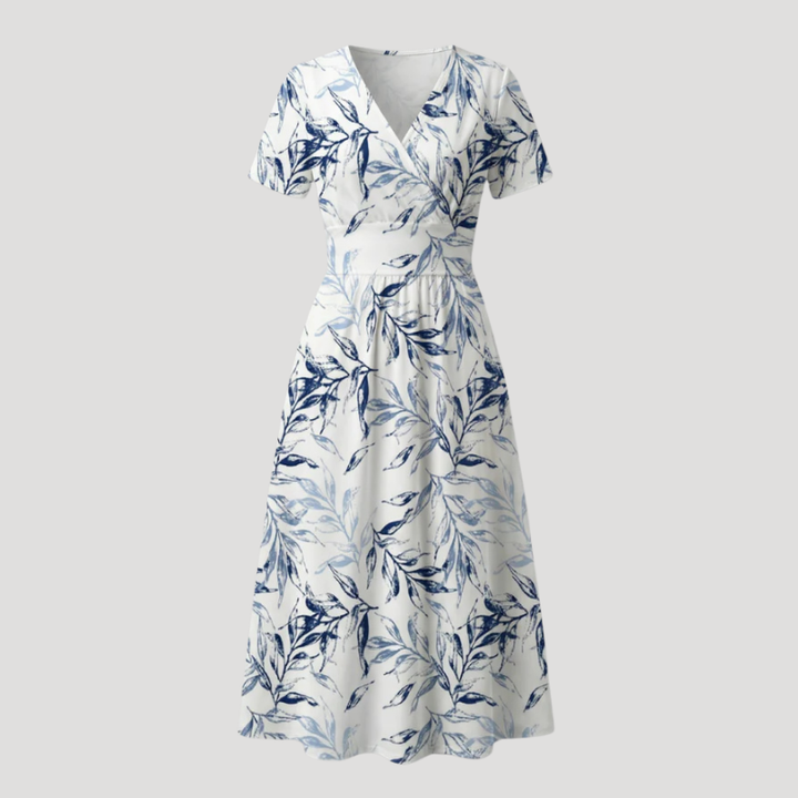 Women's Floral Midi Wrap V Neck Short Sleeve White Casual Wear
