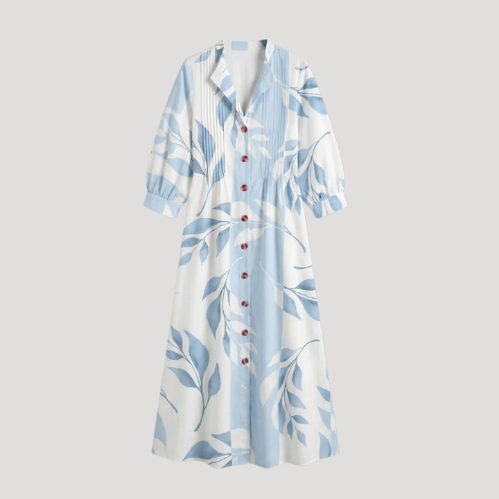 Women's Floral Maxi Shirt Dress Long Sleeve Button Front