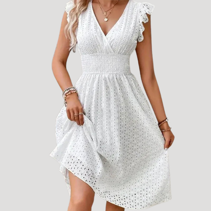 Women's Summer Dress Midi V Neck Smocked Waist