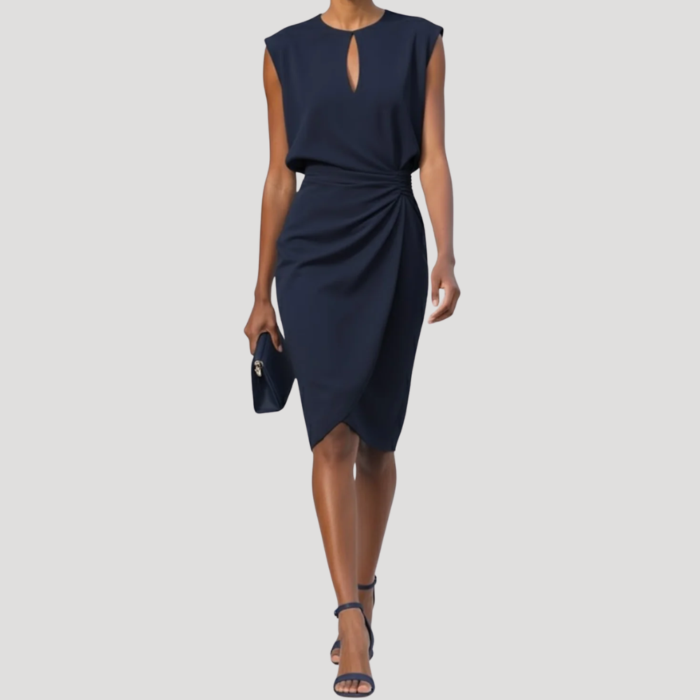 Women's Cocktail Dress Midi Formal Sleeveless Ruched Keyhole