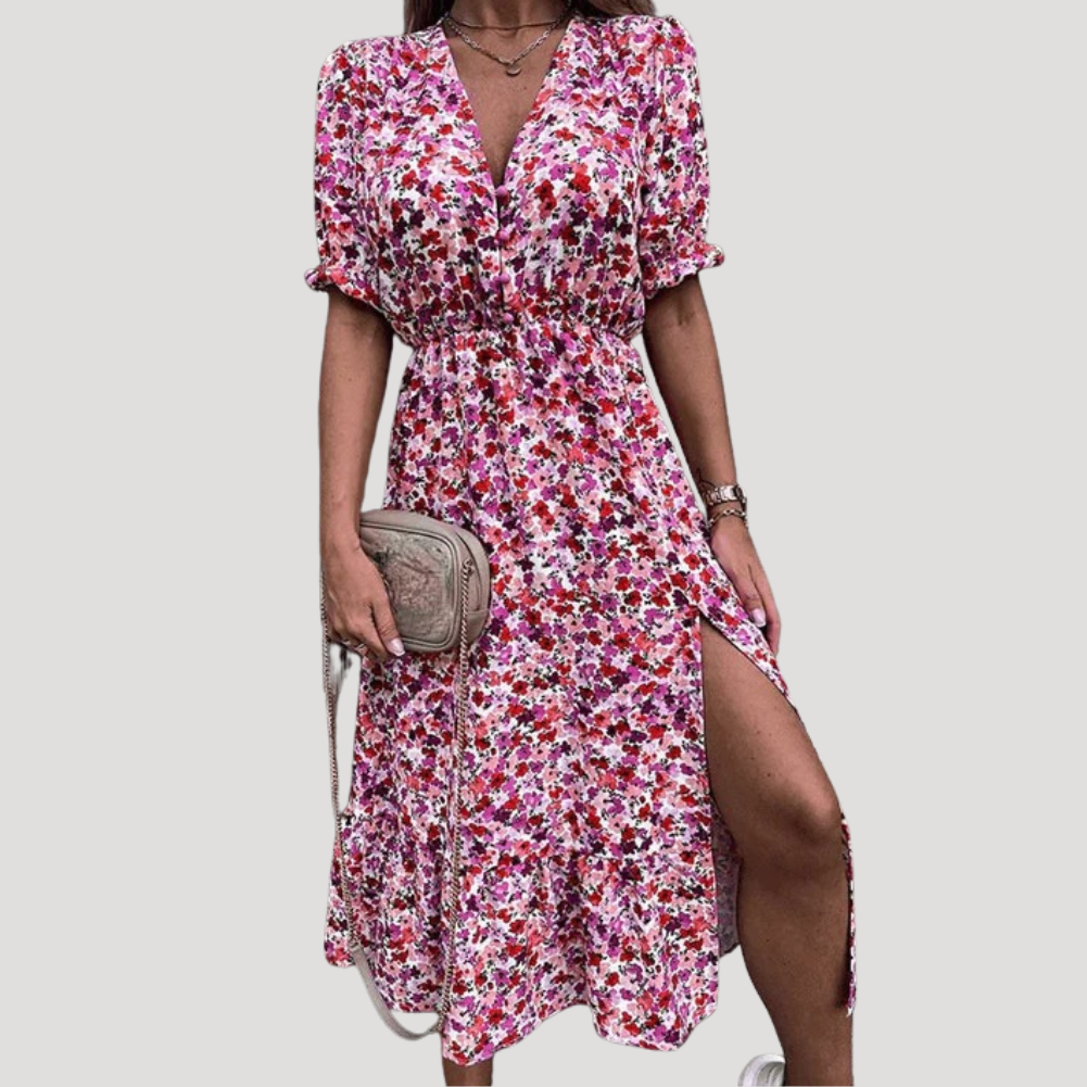Women's Floral Dress Midi Wrap V Neck Summer Party