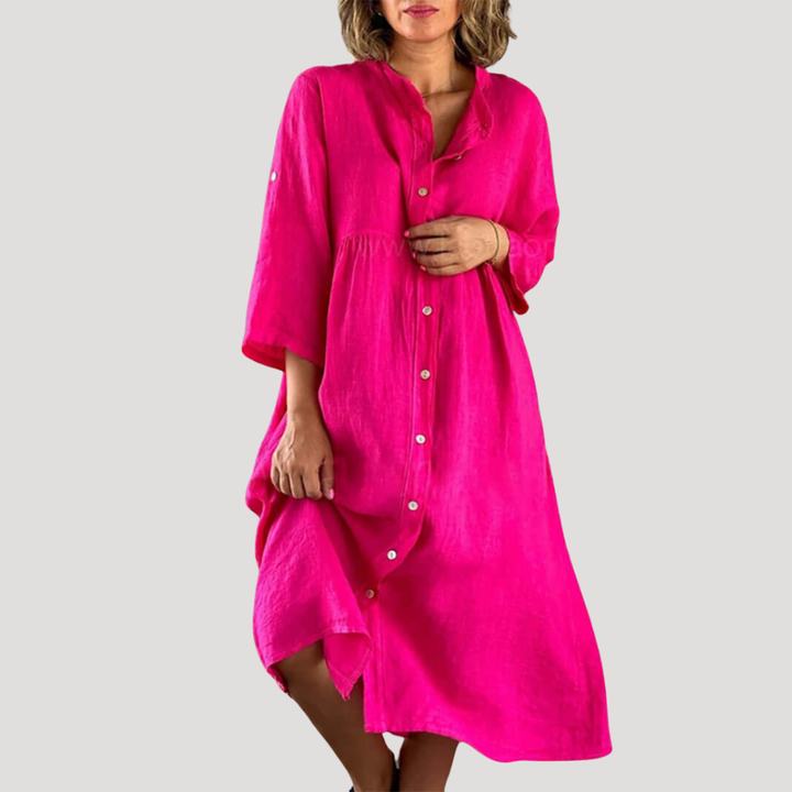 Women's Shirt Dress Maxi Long Sleeve Button Collared Linen