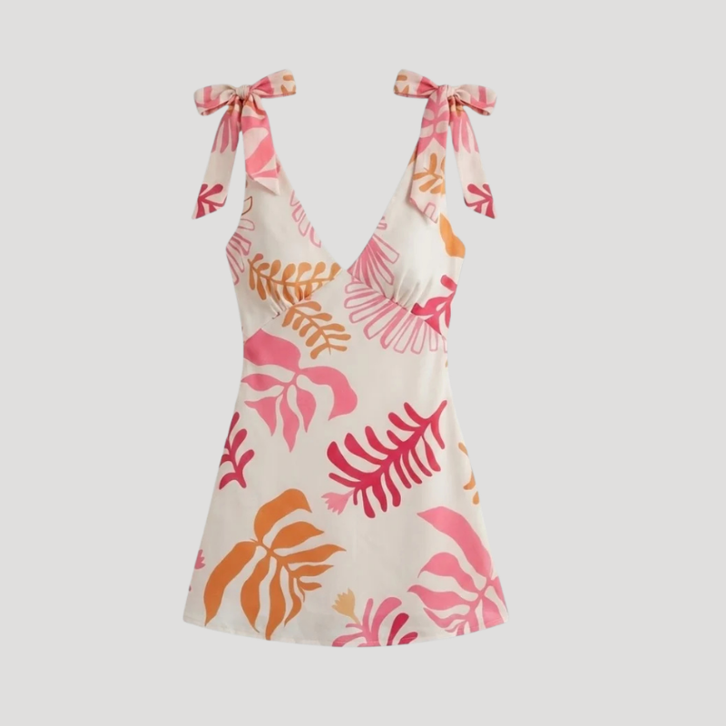 Women's Summer Mini Dress V Neck Backless Sundress Floral