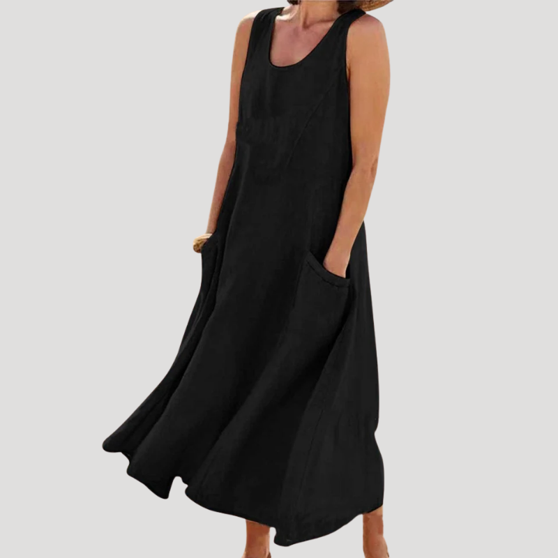Women's Linen Dress Maxi Sleeveless Tank Loose Pocket Casual