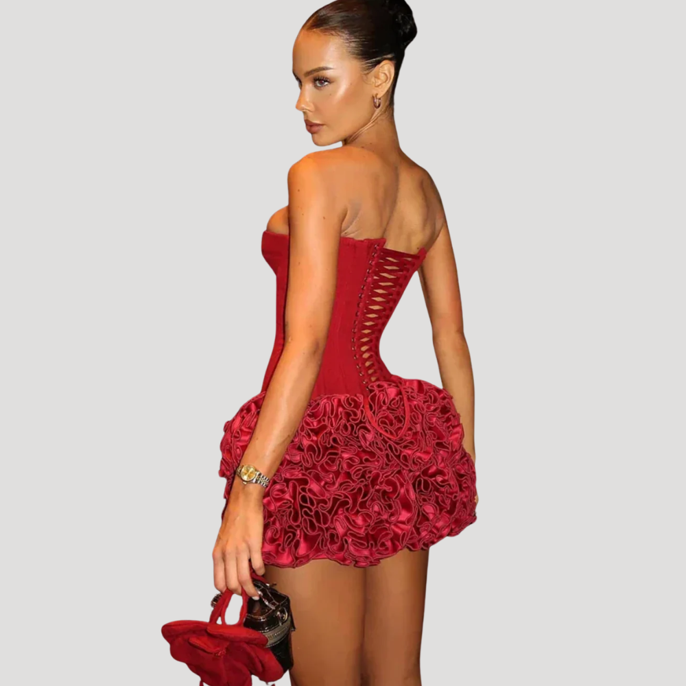Women's Red Mini Dress Strapless Corset Party Cocktail