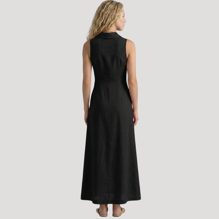 Women's Sleeveless Maxi Shirt Dress Collared Split Hem