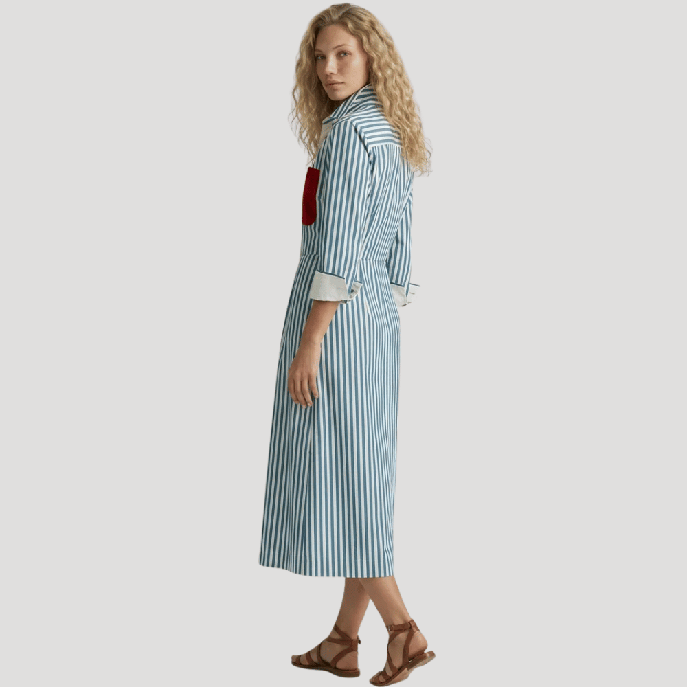 Women's Striped Maxi Shirt Dress Collared Long Sleeve Everyday Wear