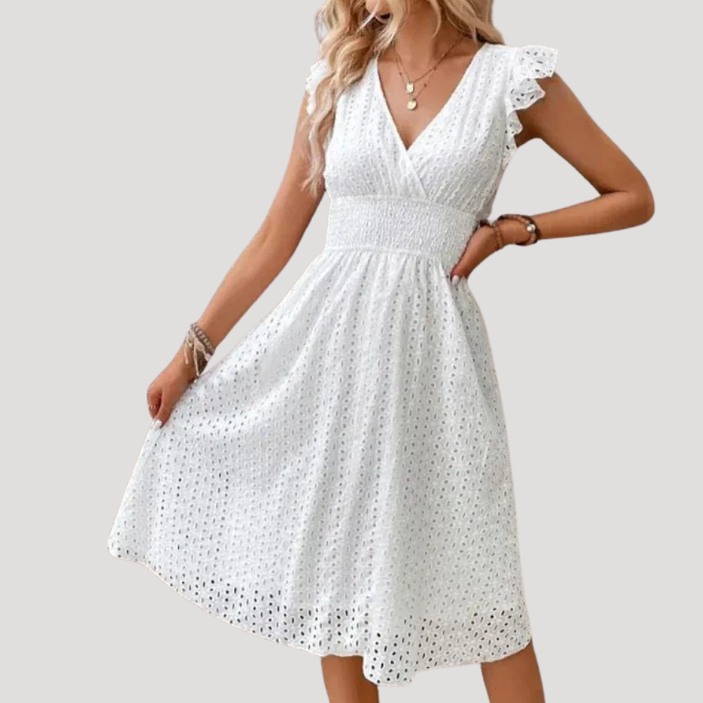 Women's Summer Dress Midi V Neck Smocked Waist