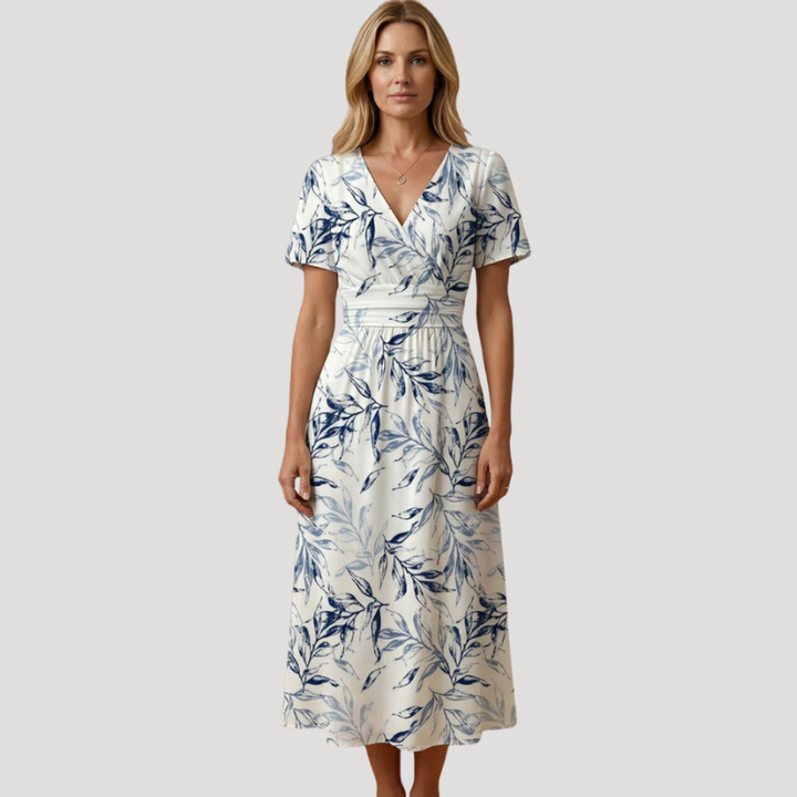 Women's Floral Midi Wrap V Neck Short Sleeve White Casual Wear