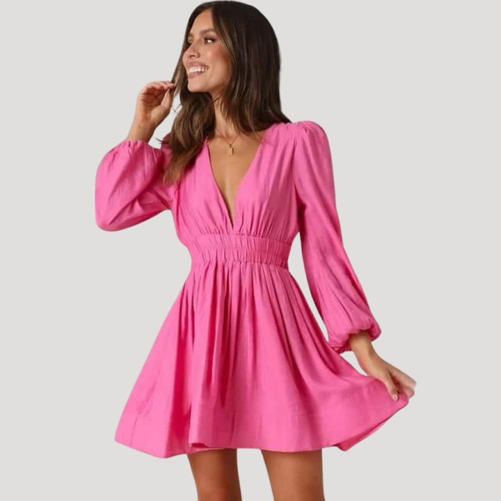 Women's Mini Dress Long Sleeve V Neck Fit And Flare
