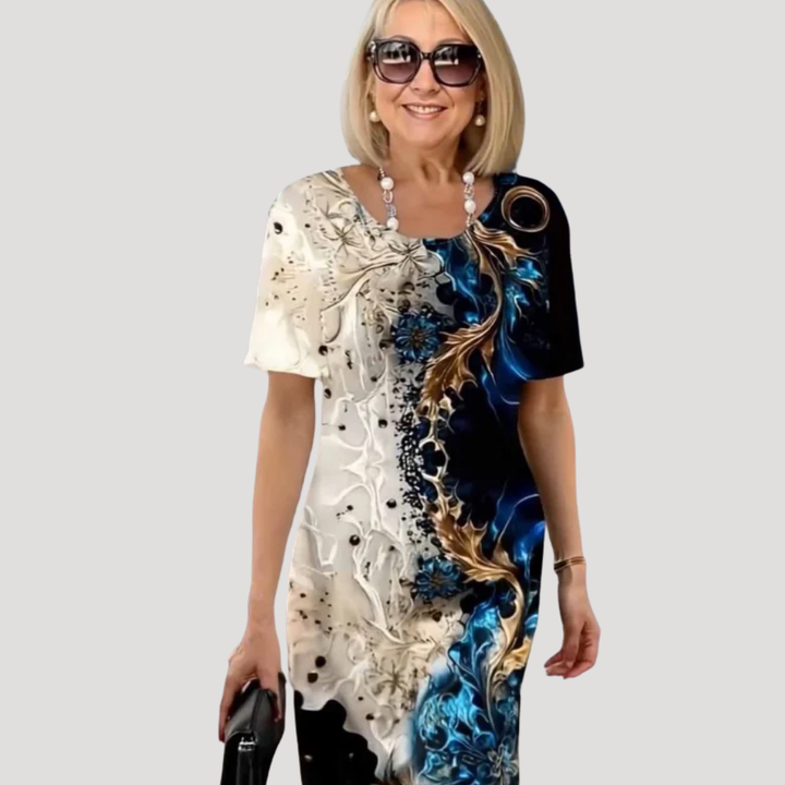 Women's Floral Print Midi Dress Short Sleeve Casual