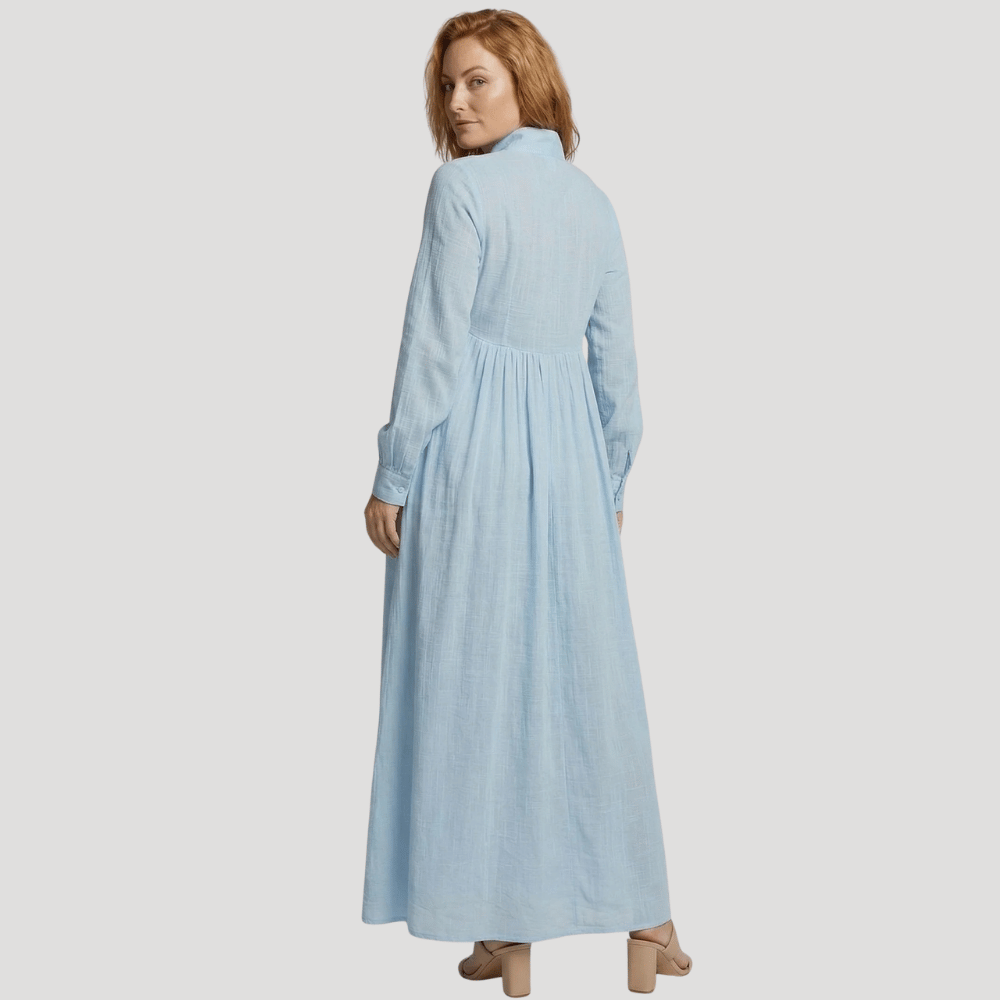 Women's Maxi Shirt Dress Long Sleeve Collared Flowy Casual