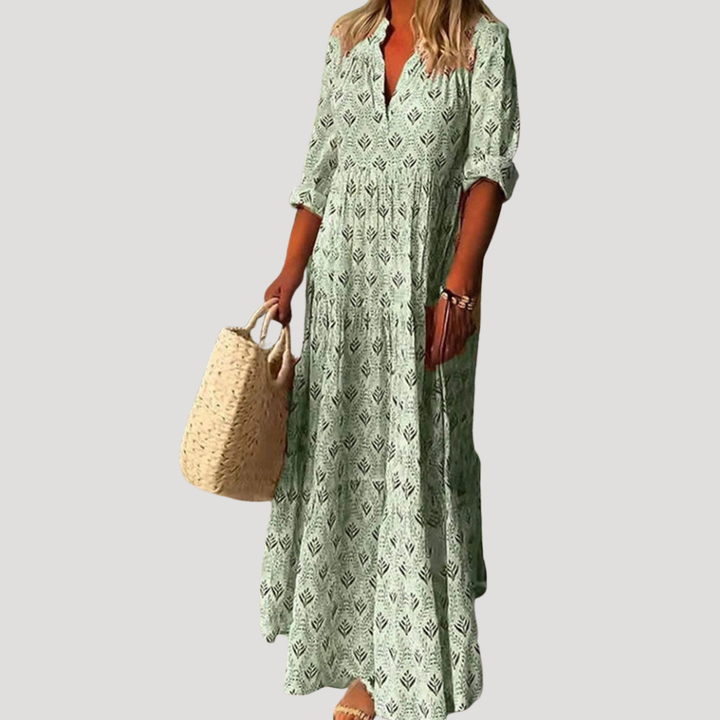 Women's Maxi Dress Floral V Neck Boho Casual