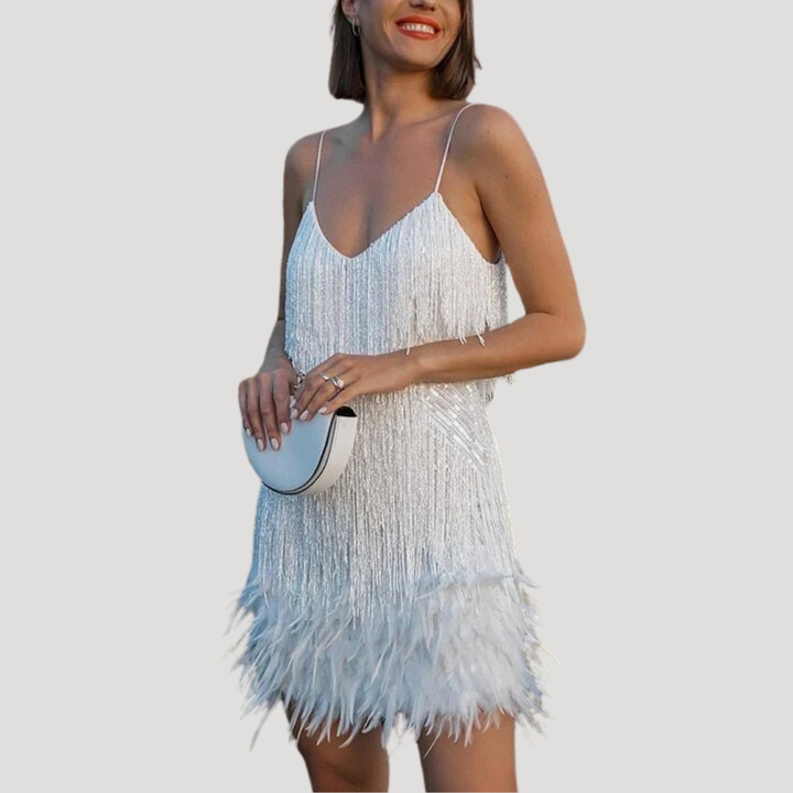 Women's Mini Feather Dress Party Cocktail Sleeveless Cami