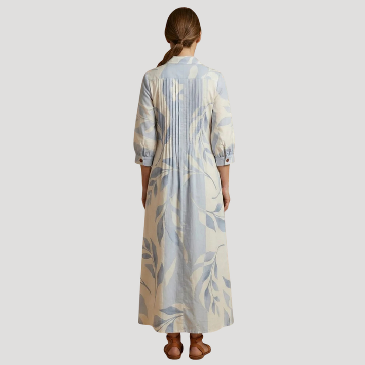 Women's Floral Maxi Shirt Dress Long Sleeve Button Front