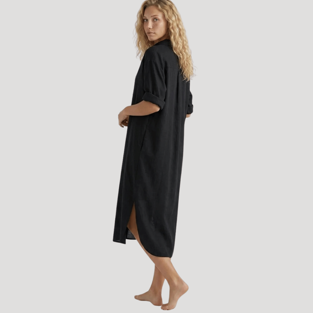 Women's Shirt Dress Midi Short Sleeve Collared Casual Button
