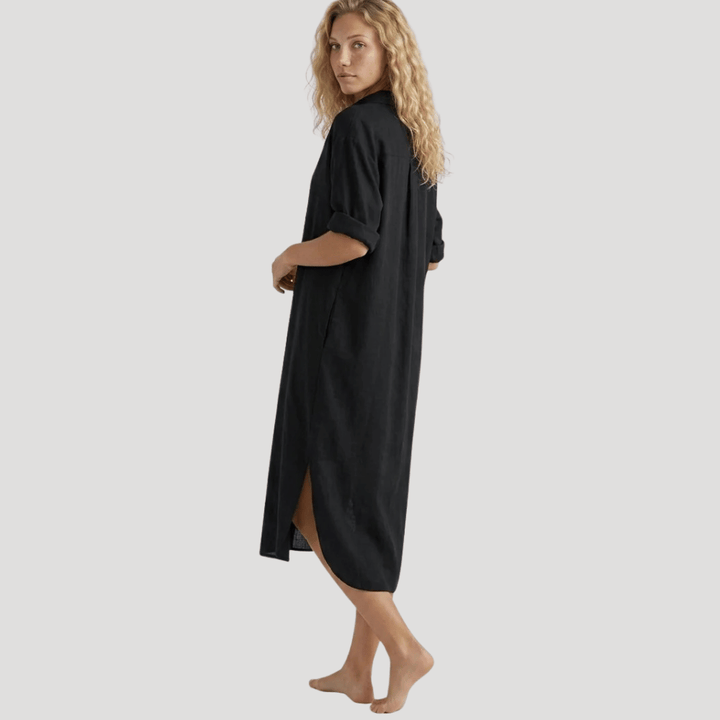 Women's Shirt Dress Midi Short Sleeve Collared Casual Button