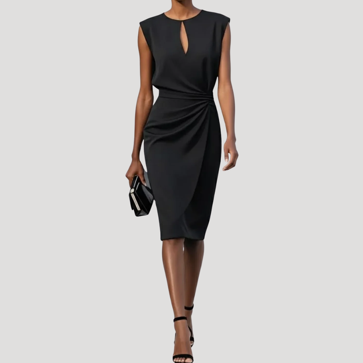 Women's Cocktail Dress Midi Formal Sleeveless Ruched Keyhole