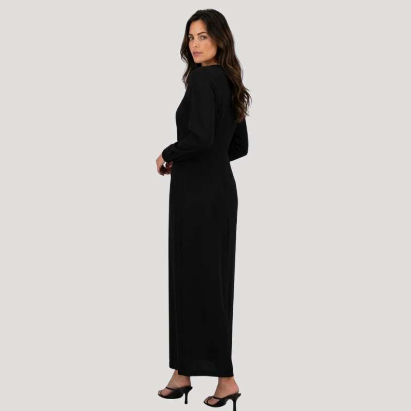 Women's Black Midi Dress V Neck Short Sleeve Casual