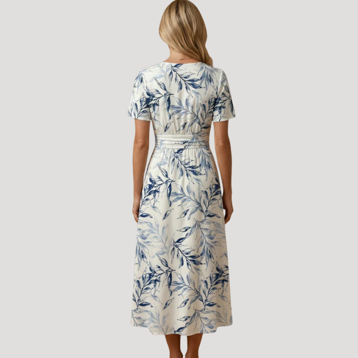 Women's Floral Midi Wrap V Neck Short Sleeve White Casual Wear
