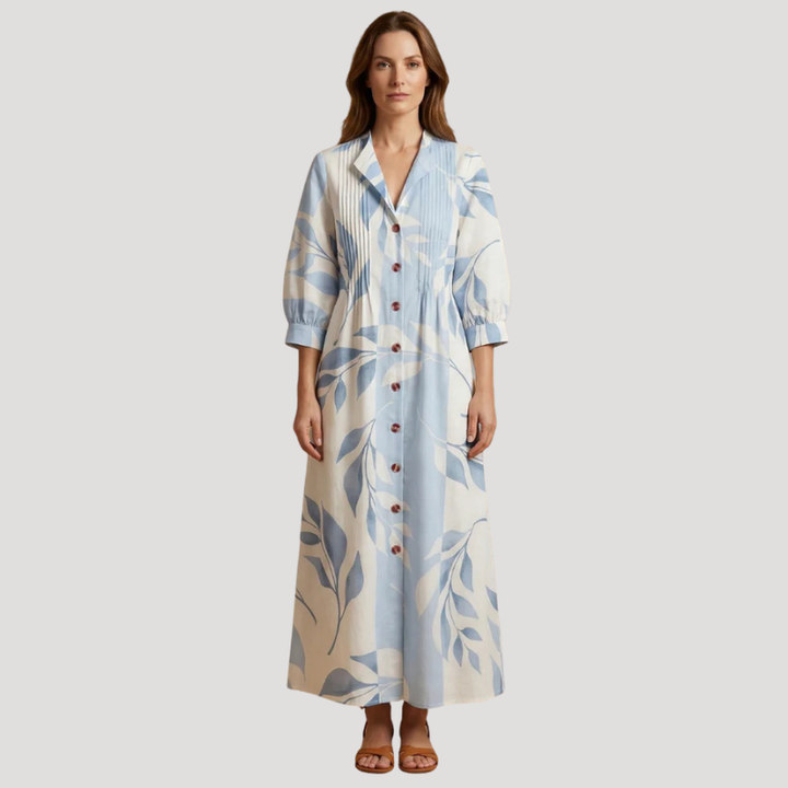 Women's Floral Maxi Shirt Dress Long Sleeve Button Front