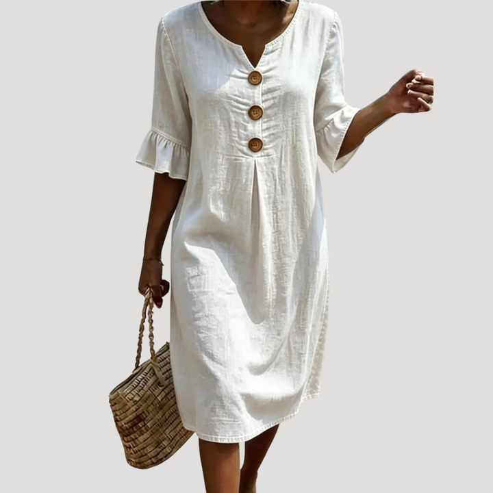 Women's Denim Dress Midi Casual V Neck Shift Button