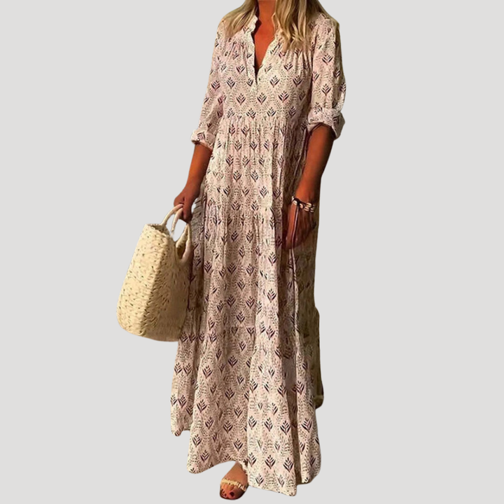 Women's Maxi Dress Floral V Neck Boho Casual