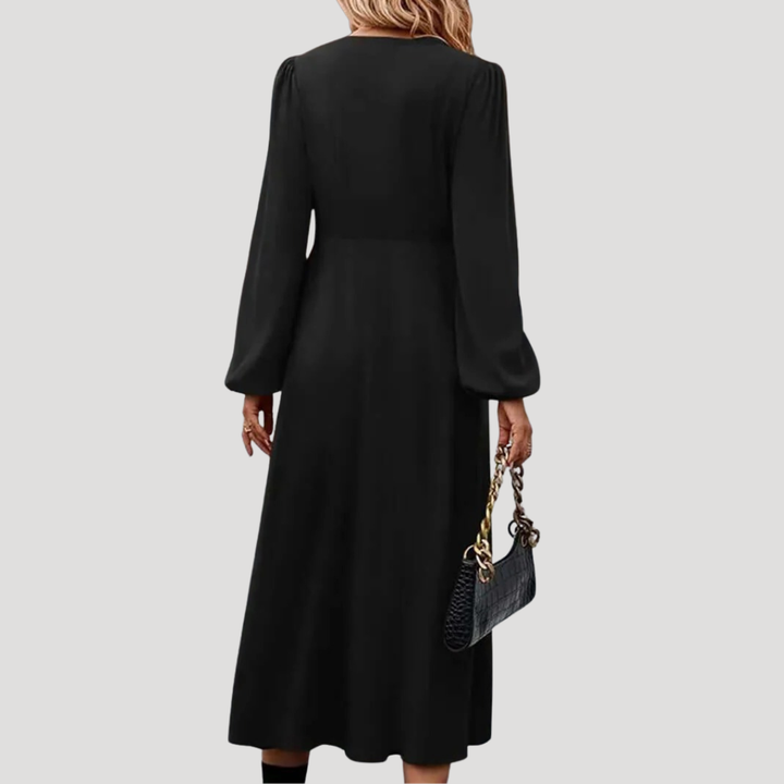 Women's Maxi Dress Long Sleeve V Neck Button Front